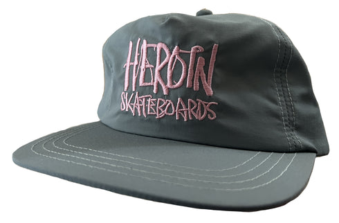 Heroin - Script Nylon Snapback Hat (Grey/Pink)